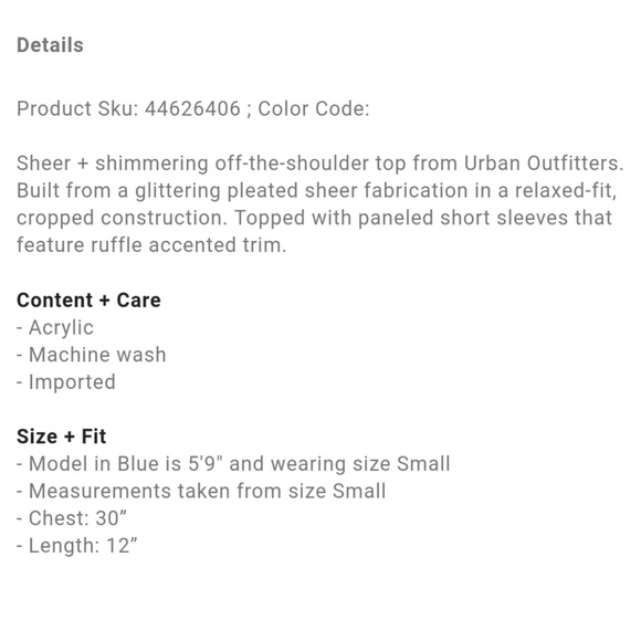 NWOT Urban O Pleated Shimmer Off The Shoulder Top - Picture 6 of 6